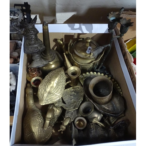 88 - Brass ornaments, metal jugs etc