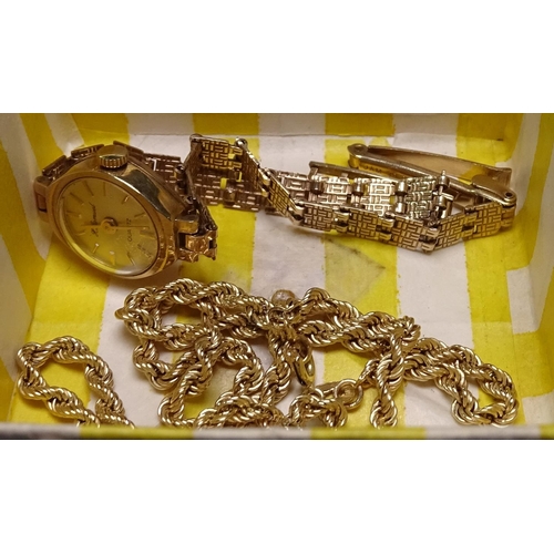 886 - A 9ct gold rope twist necklace, and a lady's 9ct gold cased wristwatch with 9ct gold strap, 12.7g gr... 