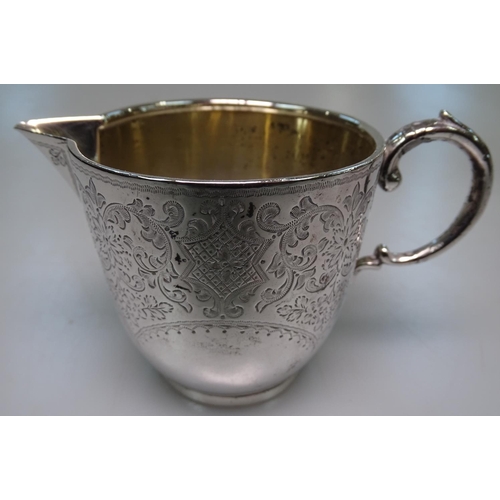 900 - A Victorian engraved silver batchelor's tea set, hallmarks for London 1886, 14.9oz