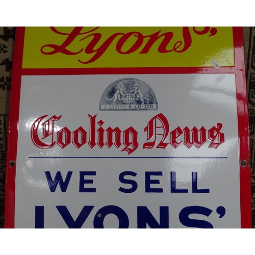 91 - A Vintage enamel advertising sign for Lyons' Cooling News 