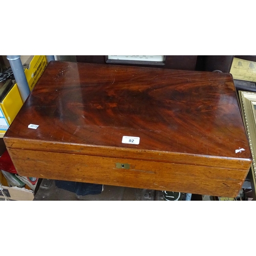 92 - An Antique mahogany box, with tray fitted interior, 22