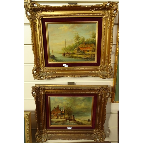 940 - 3 Oils on board, Dutch river scenes, gilt framed
signed