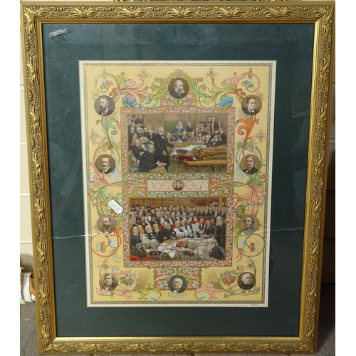 944 - Batique village study, framed, and a colour print, Victoria's Parliament, framed (2)