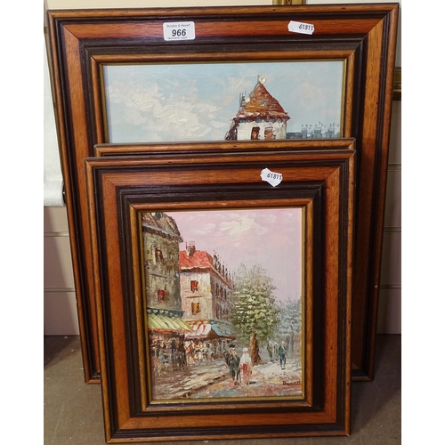 966 - Burnett, a set of 3 oil on canvases, Continental street scenes, framed