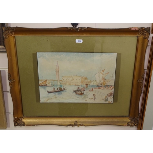 982 - 19th century watercolour, scene in the Grand Canal Venice, signed with monogram, 9