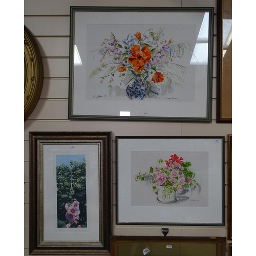 983 - H C Rooke, a pair of watercolours, still life, and R Wardle, a screen print, Althaea, framed