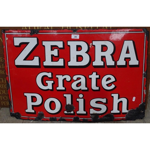 99 - An Antique advertising enamel sign for Zebra Grate Polish, 28