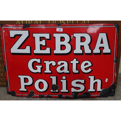 99 - An Antique advertising enamel sign for Zebra Grate Polish, 28