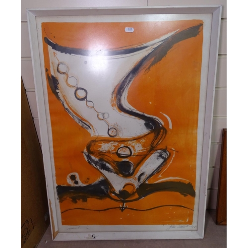 997 - A limited edition coloured lithograph, sunset, 1/12, signed in pencil, dated 1968, and a framed prin... 