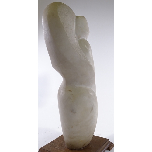 204 - A mid-20th century carved white marble sculpture, abstract figure, indistinctly signed M Tania?, on ... 