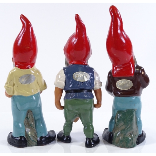 100 - 3 Vintage Heissner hand painted terracotta gnomes, circa 1960s, with original labels, height 22cm