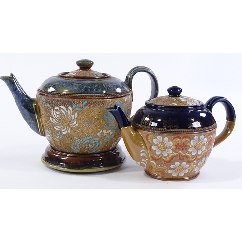 102 - 2 Royal Doulton glazed stoneware teapots, 1 with original stand