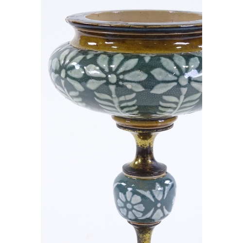 106 - A Doulton Lambeth Clarke's patent glazed stoneware lamp base, with brass mounts, height 24cm