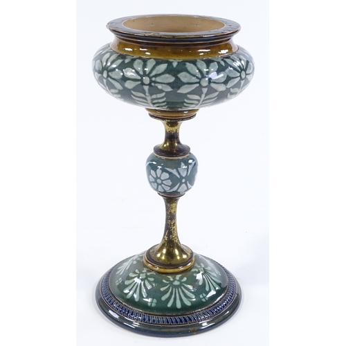 106 - A Doulton Lambeth Clarke's patent glazed stoneware lamp base, with brass mounts, height 24cm