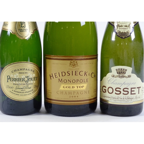 110 - A bottle of Heidsieck Gold Top 2004 Champagne, and 2 half bottles of Champagne (3)