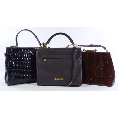 117 - A Ligator patent alligator skin designer handbag, a Vintage crocodile skin bag, and a Class designer... 