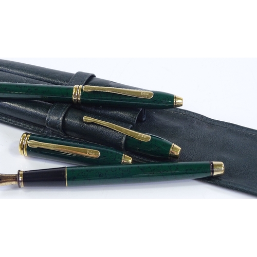 124 - A cased set of 3 Cross green lacquer pens