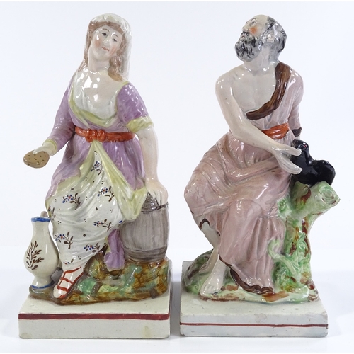 126 - 2 19th century Staffordshire Pottery figures of Elijah and the Widow of Zarephath, circa 1820, heigh... 