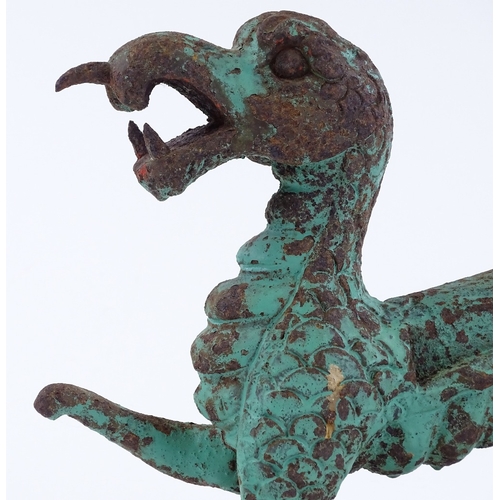 146 - A verdigris cast-iron ornamental dragon, length 24cm, height 24cm