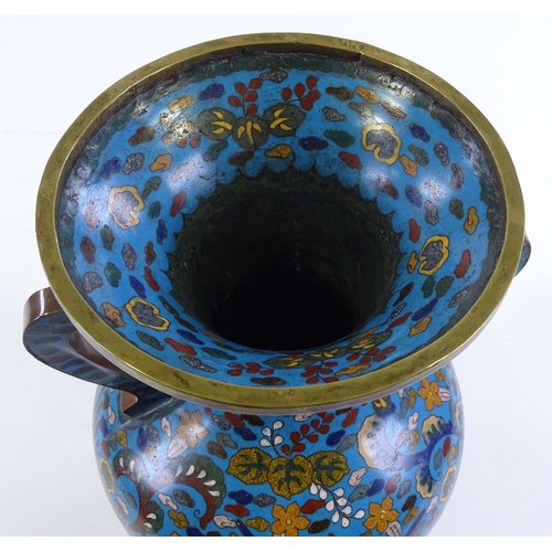 151 - A Chinese cloisonne enamel 2-handled vase, height 30cm, rim diameter 15cm