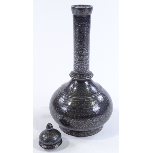 152 - An Oriental silvered metal narrow necked vase and cover, height 34cm