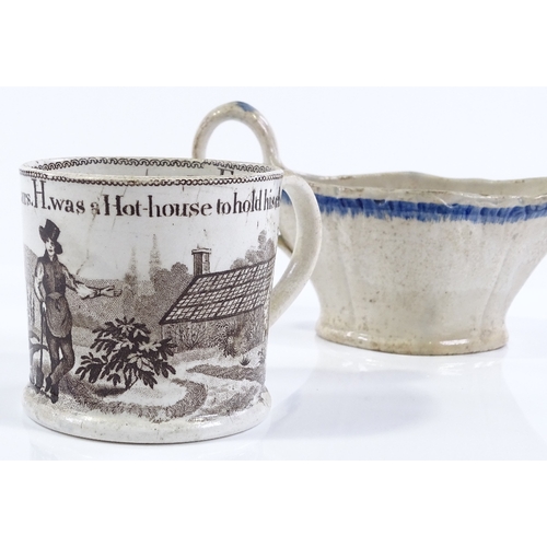 171 - A Victorian transfer printed child's mug, and a 19th century pearlware sauce boat (2)