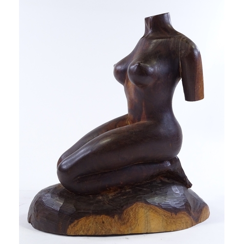 175 - A carved hard wood female nude sculpture, signed A Jones, height 33cm