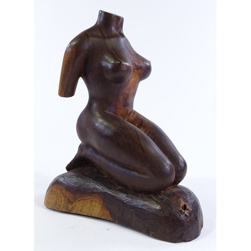 175 - A carved hard wood female nude sculpture, signed A Jones, height 33cm