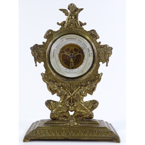 178 - A Victorian cast-bronze cased desk barometer, supported by Classical figures, height 25cm