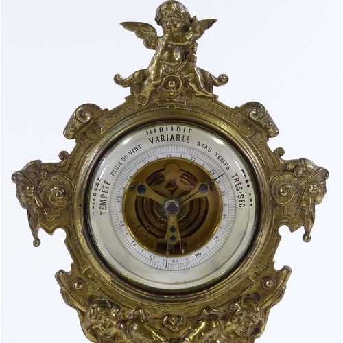 178 - A Victorian cast-bronze cased desk barometer, supported by Classical figures, height 25cm