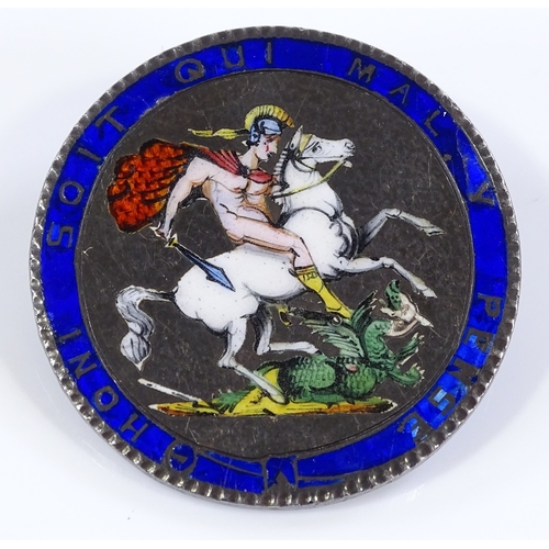 184 - A 19th century enamelled crown brooch, diameter 38mm