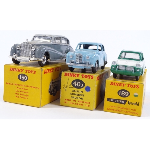 32 - Dinky Meccano, Austin Somerset Saloon 40J, Triumph Herald 189, Rolls Royce Silver Wraith 150 - Austi... 