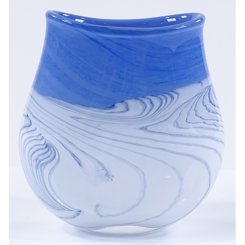 48 - A Studio glass vase in blue / white, Winter landscape design, height 14.5cm