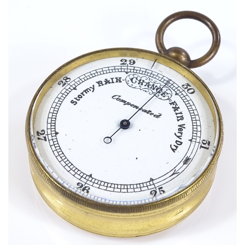 51 - A 19th century pocket barometer, enamel dial in gilt-metal case, with original red leather travellin... 