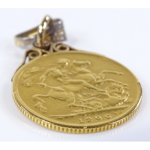 59 - A 1906 gold sovereign, with gold pendant mount