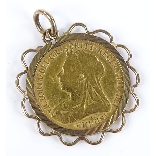 61 - An 1898 gold half sovereign, in gold pendant mount