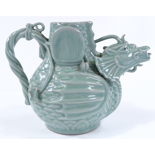 67 - A Chinese turquoise-glaze porcelain dragon design flagon, height 17cm