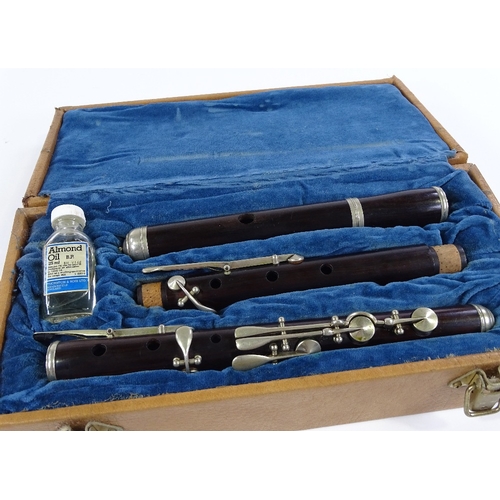 72 - A rosewood and nickel plate 3-section flute, cased