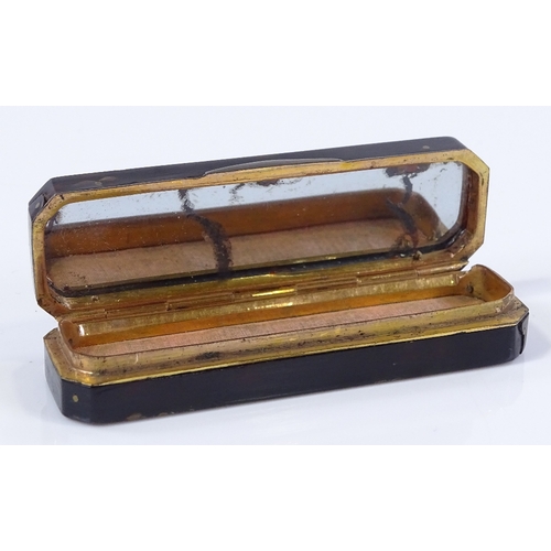 77 - A 19th century tortoise shell and gilt-metal toothpick case, with internal mirror, length 7cm