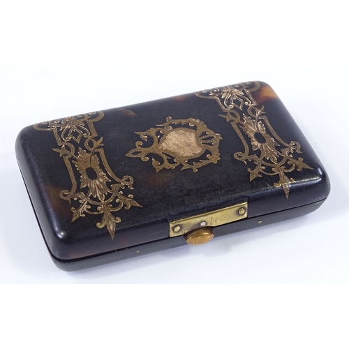 78 - A Victorian tortoise shell purse with gilt-metal inlaid decoration, length 7.5cm