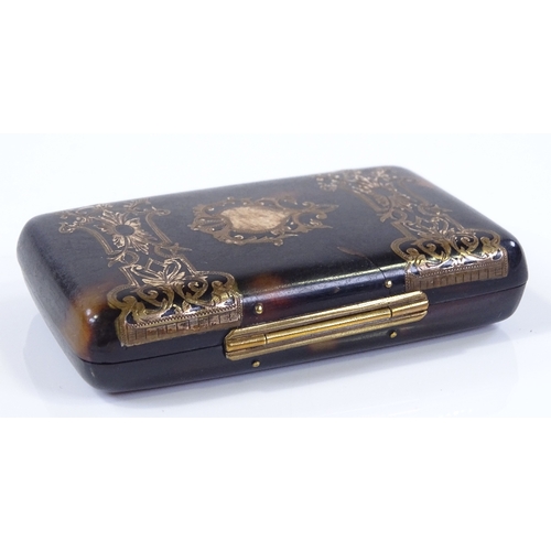 78 - A Victorian tortoise shell purse with gilt-metal inlaid decoration, length 7.5cm