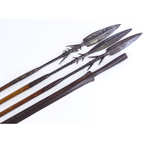 79 - 3 African steel-tipped Tribal spears, and an African spearhead (4)