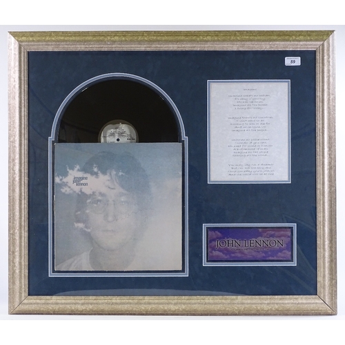 89 - John Lennon, Imagine, album signed in pen and dated 1979, framed with Certificate of Authenticity