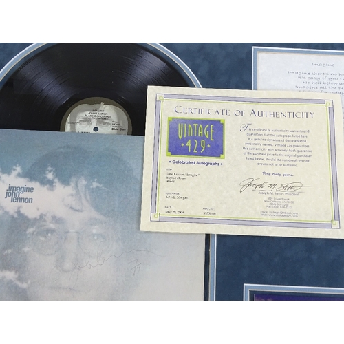 89 - John Lennon, Imagine, album signed in pen and dated 1979, framed with Certificate of Authenticity