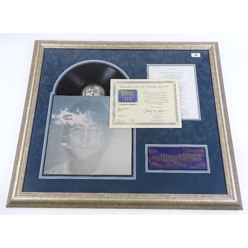 89 - John Lennon, Imagine, album signed in pen and dated 1979, framed with Certificate of Authenticity