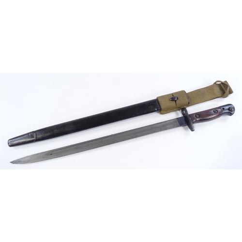 93 - A First War Period Wilkinson's 1907 pattern sword bayonet, original leather scabbard, blade length 4... 