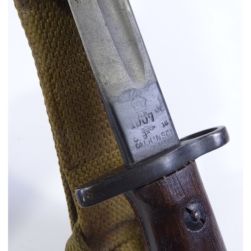 93 - A First War Period Wilkinson's 1907 pattern sword bayonet, original leather scabbard, blade length 4... 