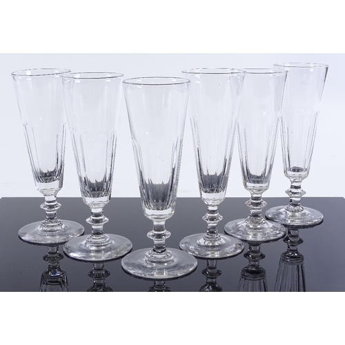 95 - A set of 6 facet-cut glass flutes, circa 1900, height 16.5cm