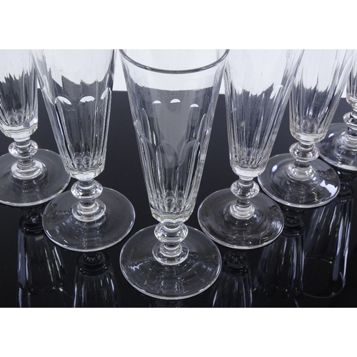 95 - A set of 6 facet-cut glass flutes, circa 1900, height 16.5cm