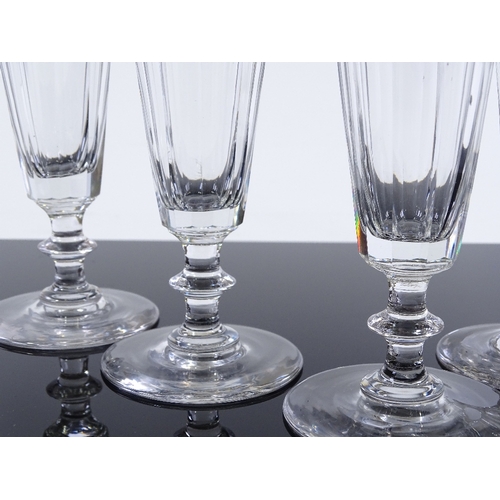 95 - A set of 6 facet-cut glass flutes, circa 1900, height 16.5cm